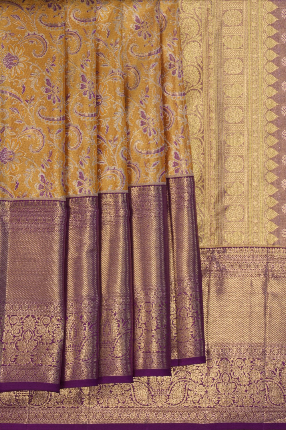Image of Kanchipattu Tissue Brocade Mustard Saree