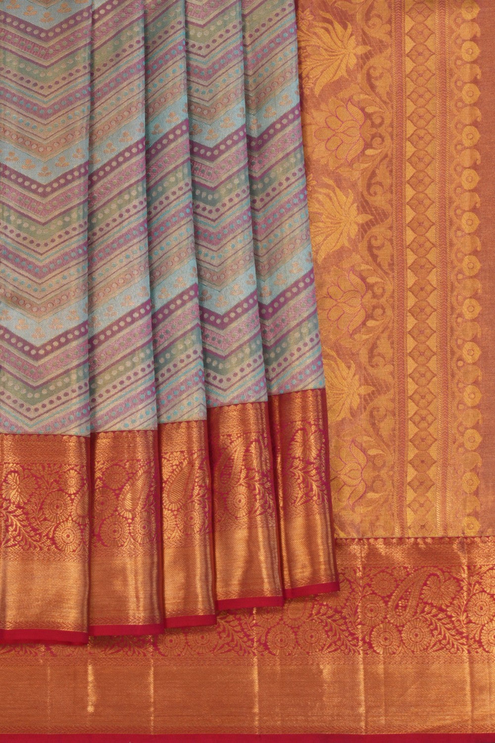 Kanchipattu Tissue Brocade Chevron Pattern Saree
