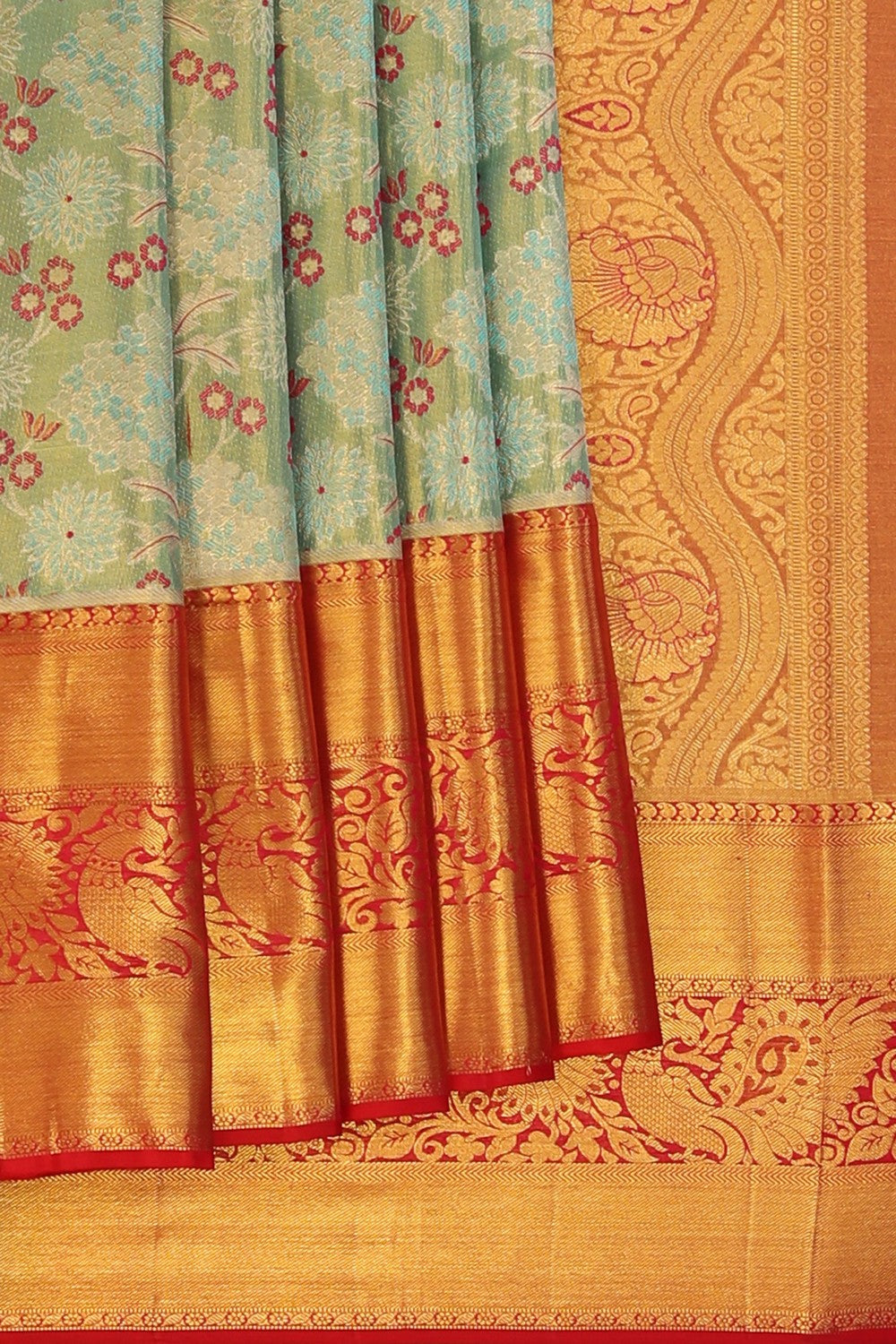Image of Kanchipattu Tissue Brocade Aqua Green Saree