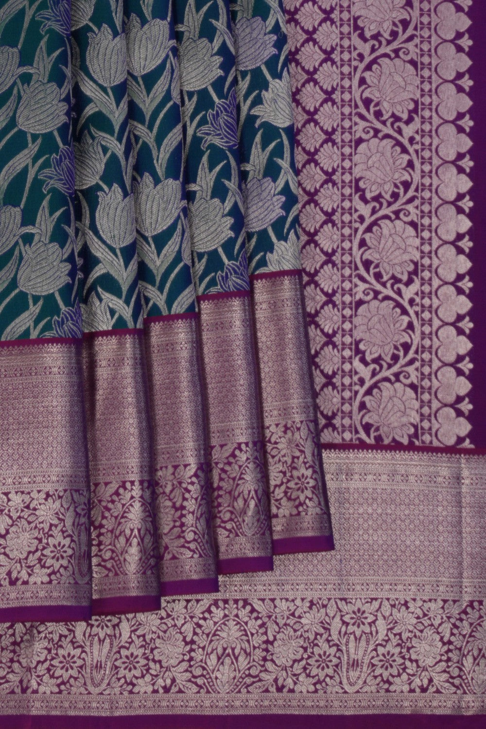 Kanchipattu Tissue Brocade Teal Green Saree