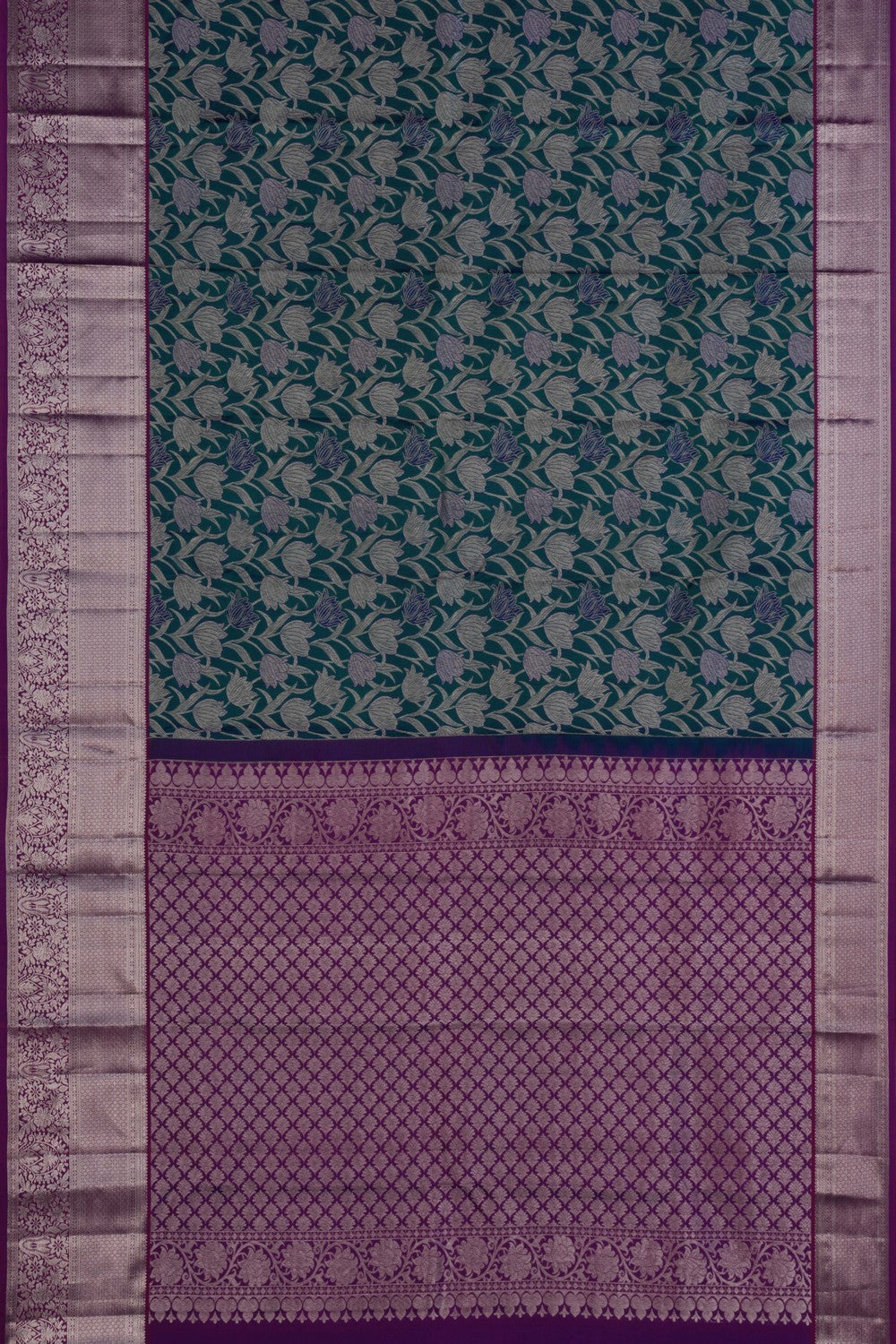 Kanchipattu Tissue Brocade Teal Green Saree