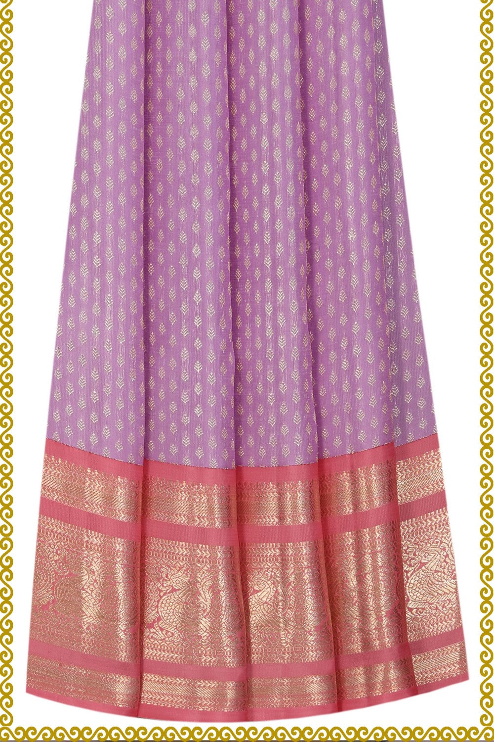 Kanchipattu Pavada Pink Unstitched Set