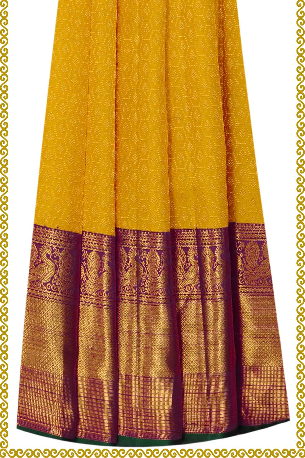 Image of Kanchipattu Pavada Yellow Unstitched Set