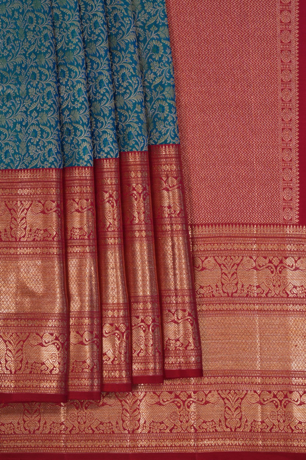 Kanchipattu Brocade Teal Blue Saree