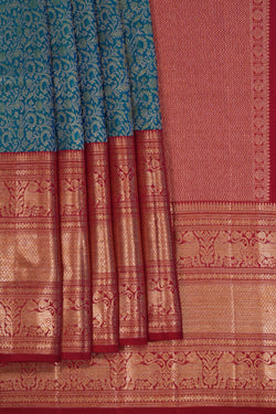 Image of Kanchipattu Brocade Teal Blue Saree