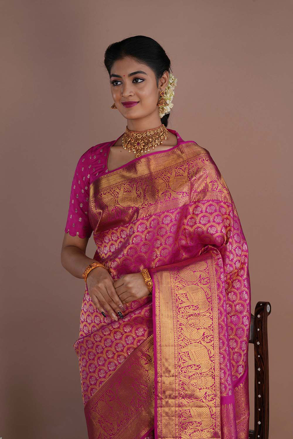 Image of Kanchipattu Brocade Pink Saree