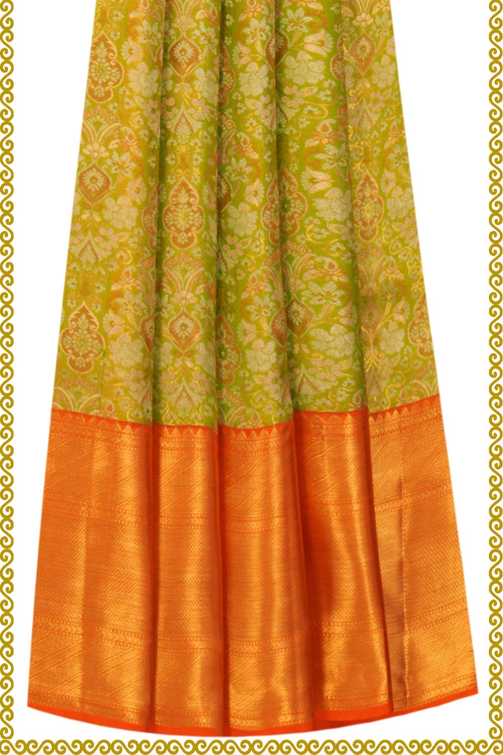 Image of Kanchipattu Pavada Green Unstitched Set