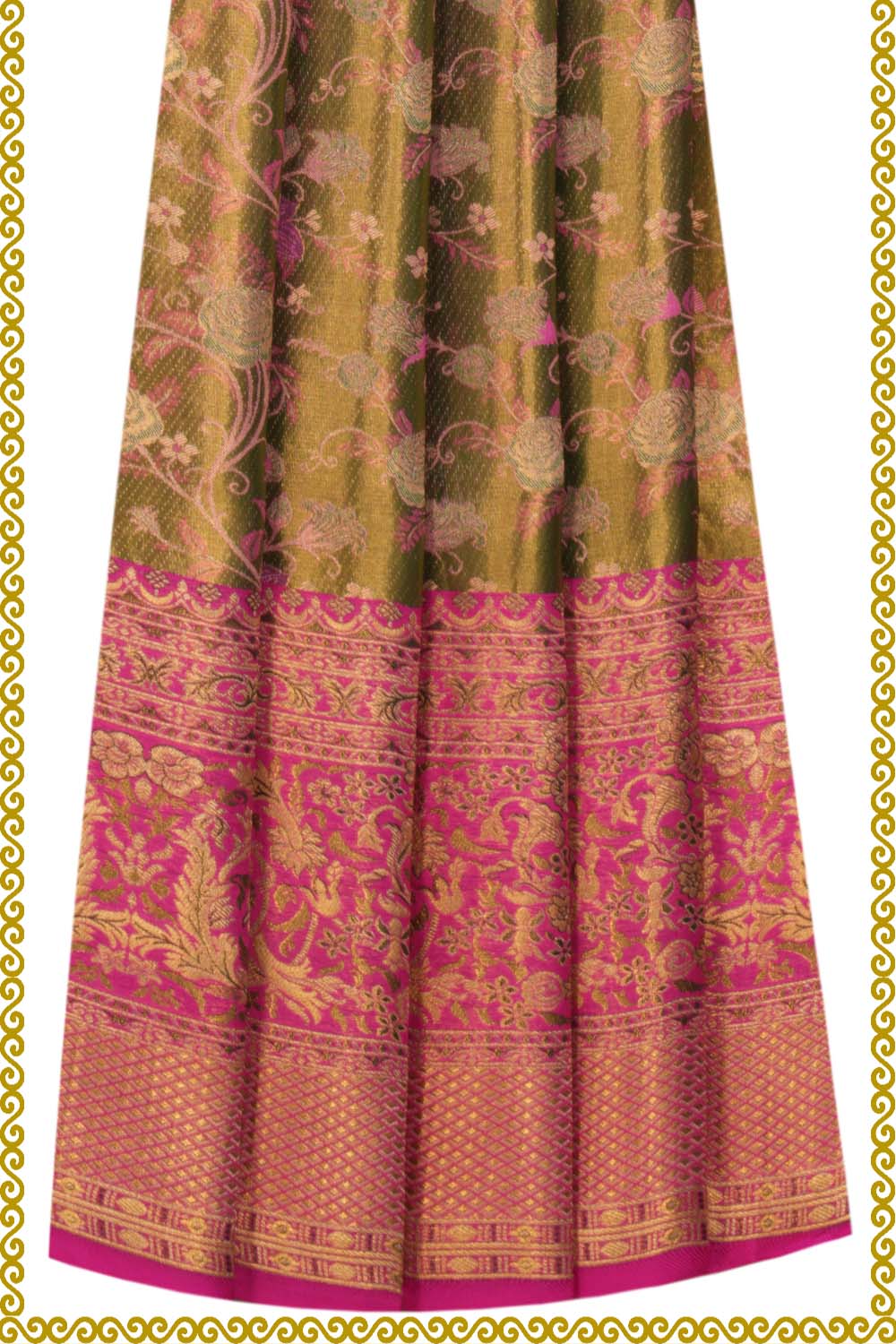 Image of Kanchipattu Pavada Green Unstitched Set