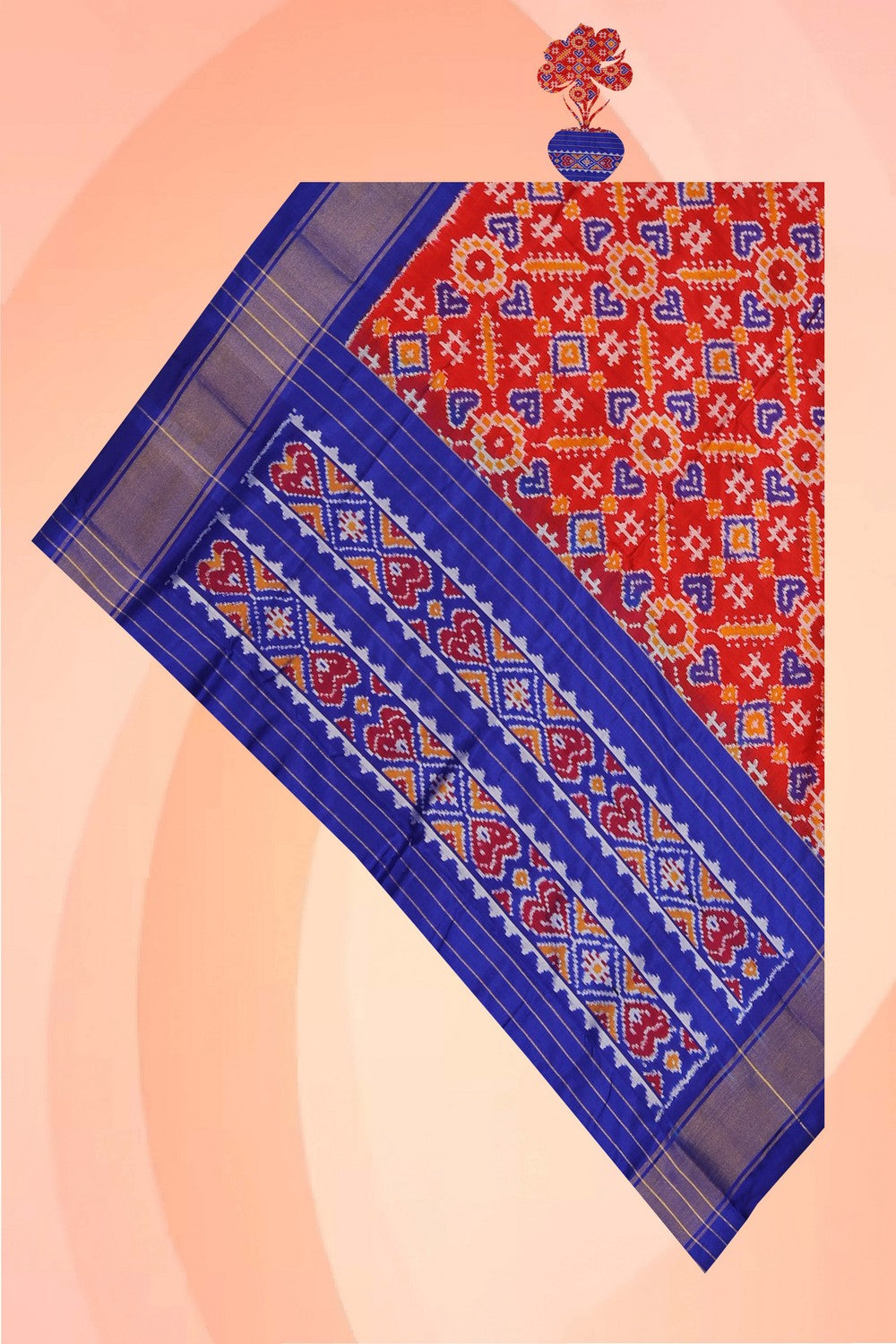 Image of Pochampally Ikat Silk Red Dupatta