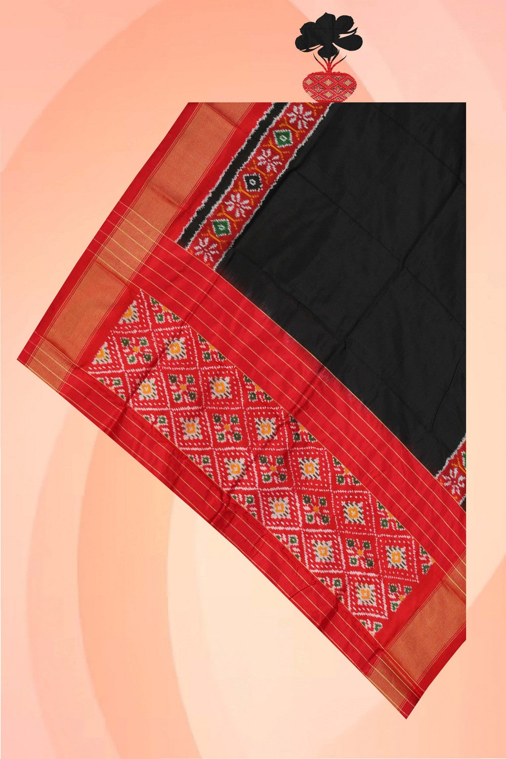 Image of Pochampally Ikat Silk Black Dupatta