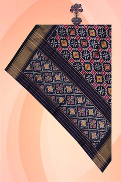 Image of Pochampally Ikat Silk Navy Blue Dupatta