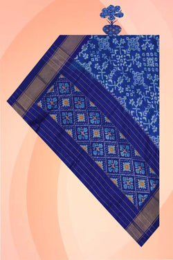 Image of Pochampally Ikat Silk Royal Blue Dupatta