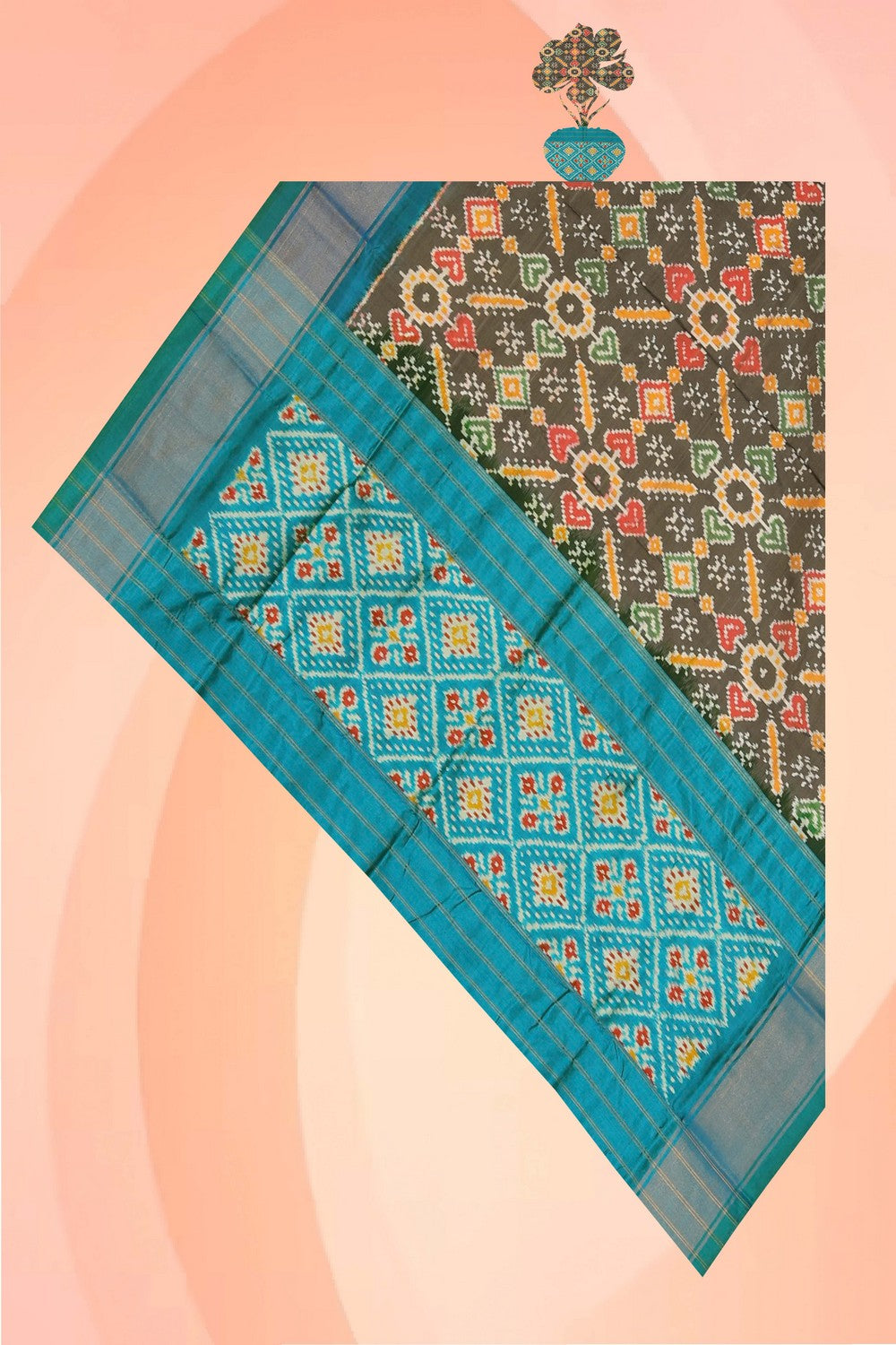 Image of Pochampally Ikat Silk Grey Dupatta