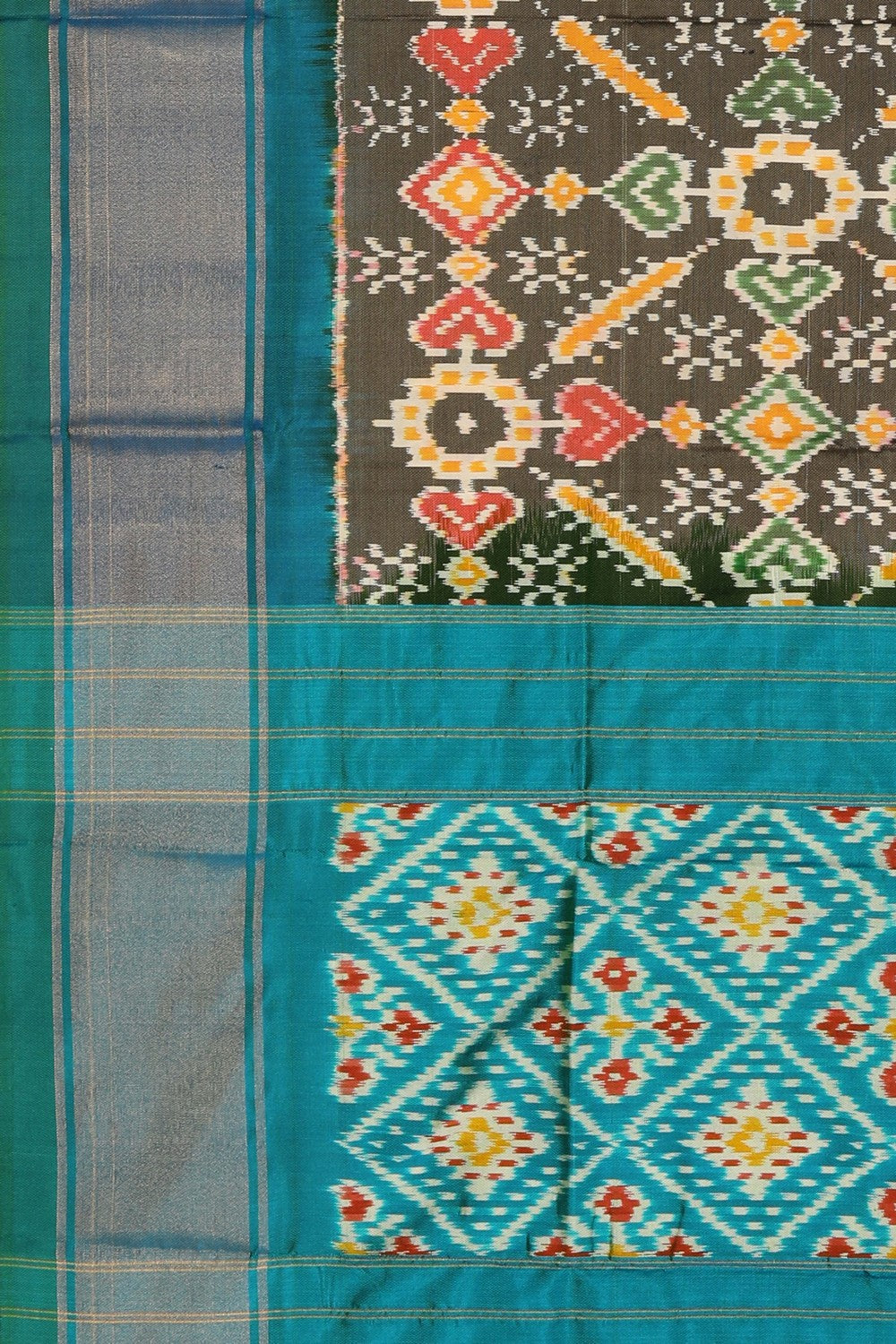 Image of Pochampally Ikat Silk Grey Dupatta
