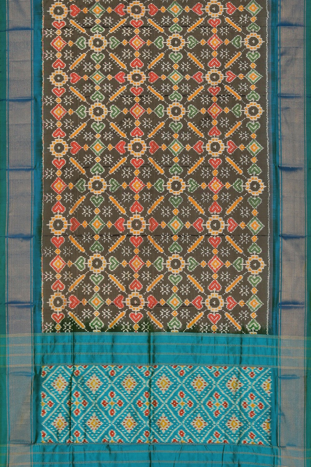 Image of Pochampally Ikat Silk Grey Dupatta