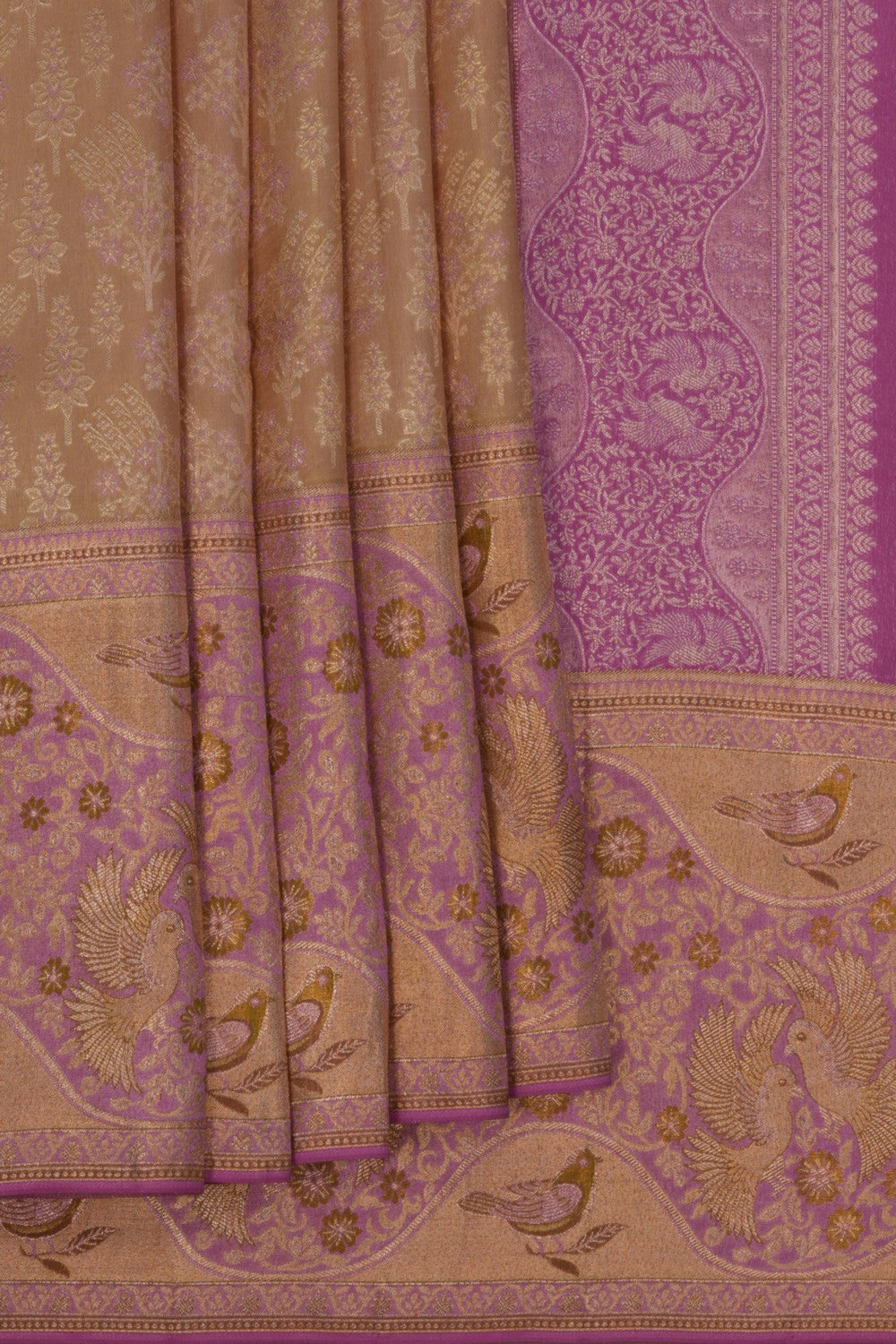 Image of Kanchipattu Brocade Gold Beige Saree