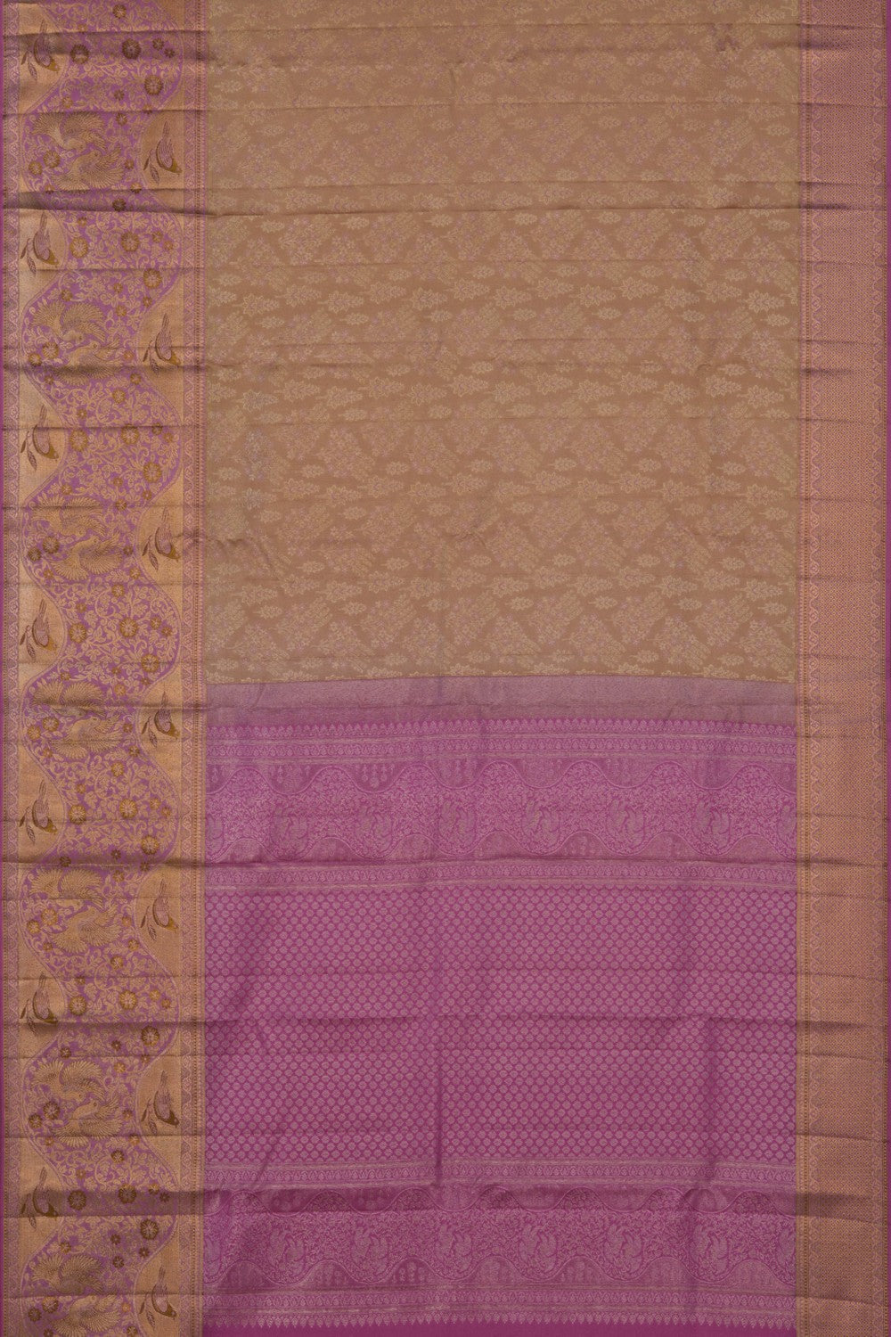Image of Kanchipattu Brocade Gold Beige Saree
