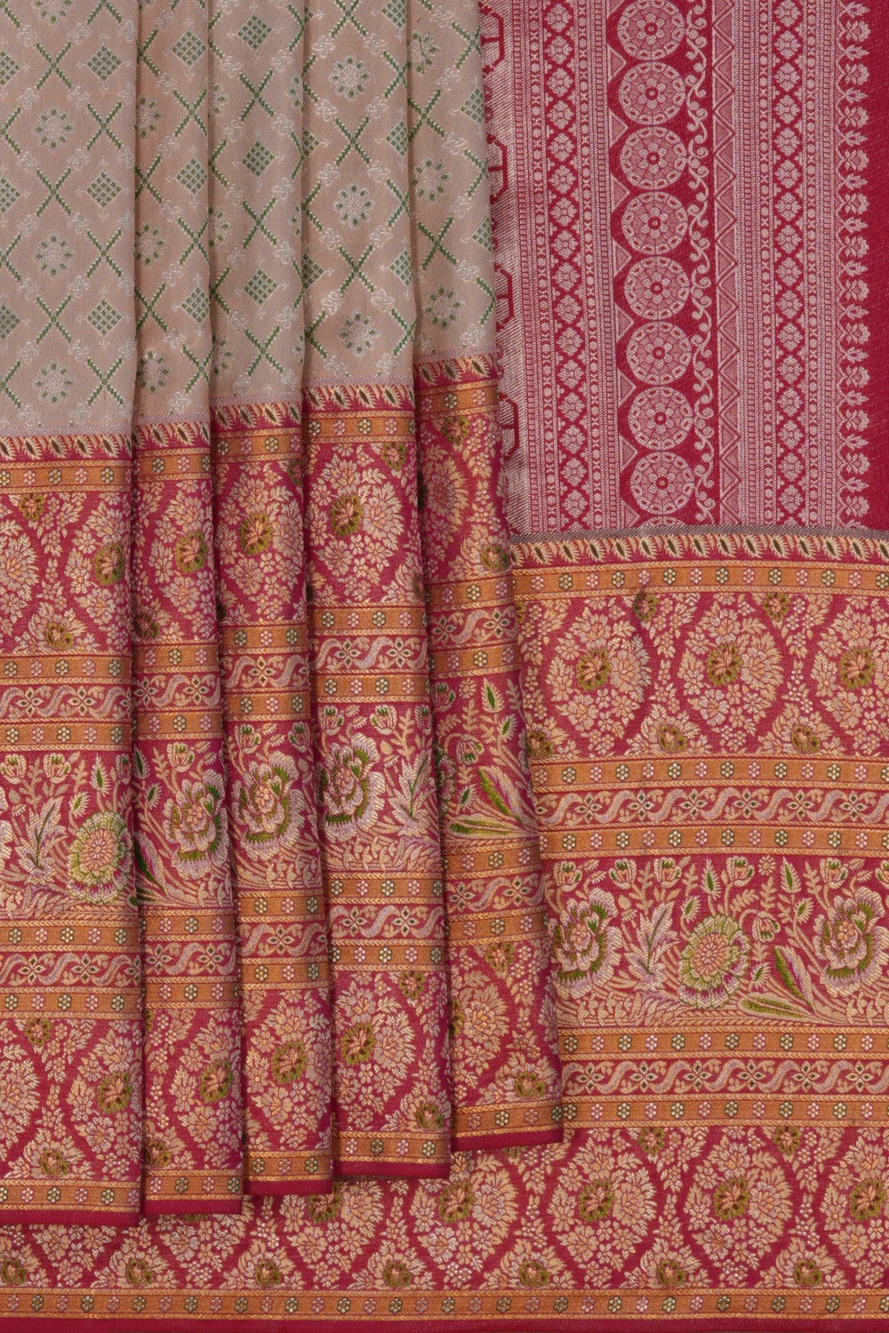 Kanchipattu Brocade Coral Beige Saree