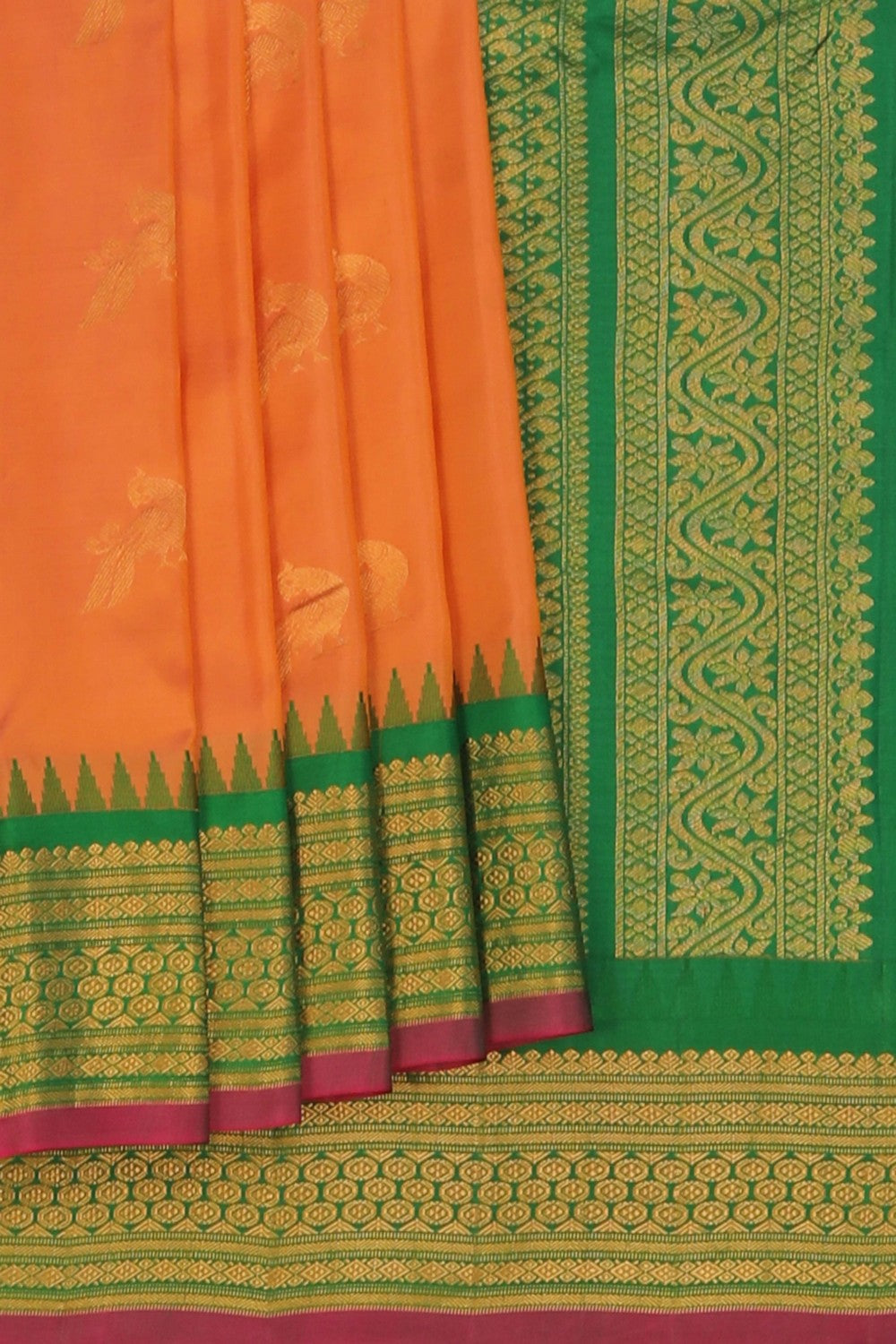Image of Gadwal Silk Coral Peach Saree