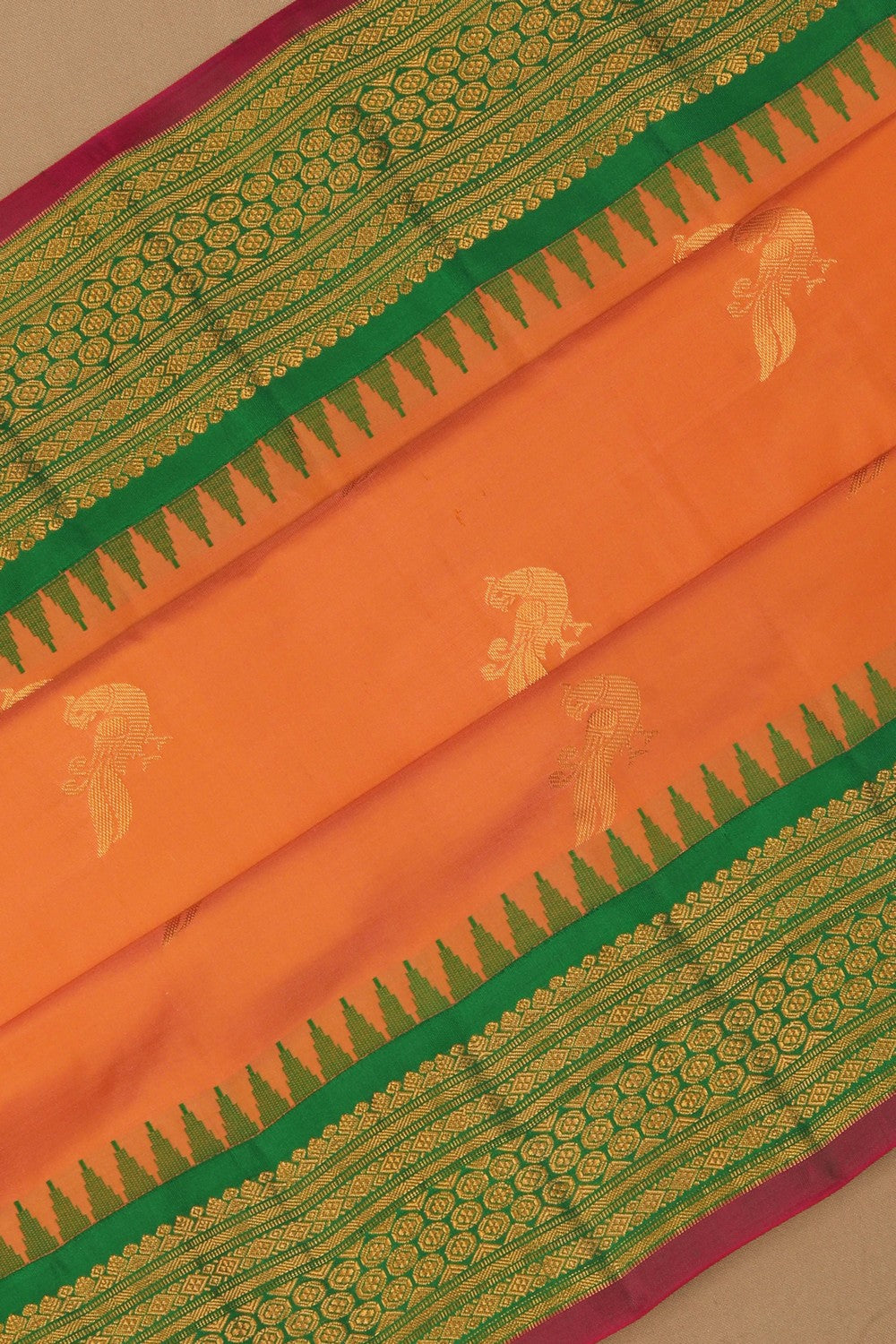 Image of Gadwal Silk Coral Peach Saree