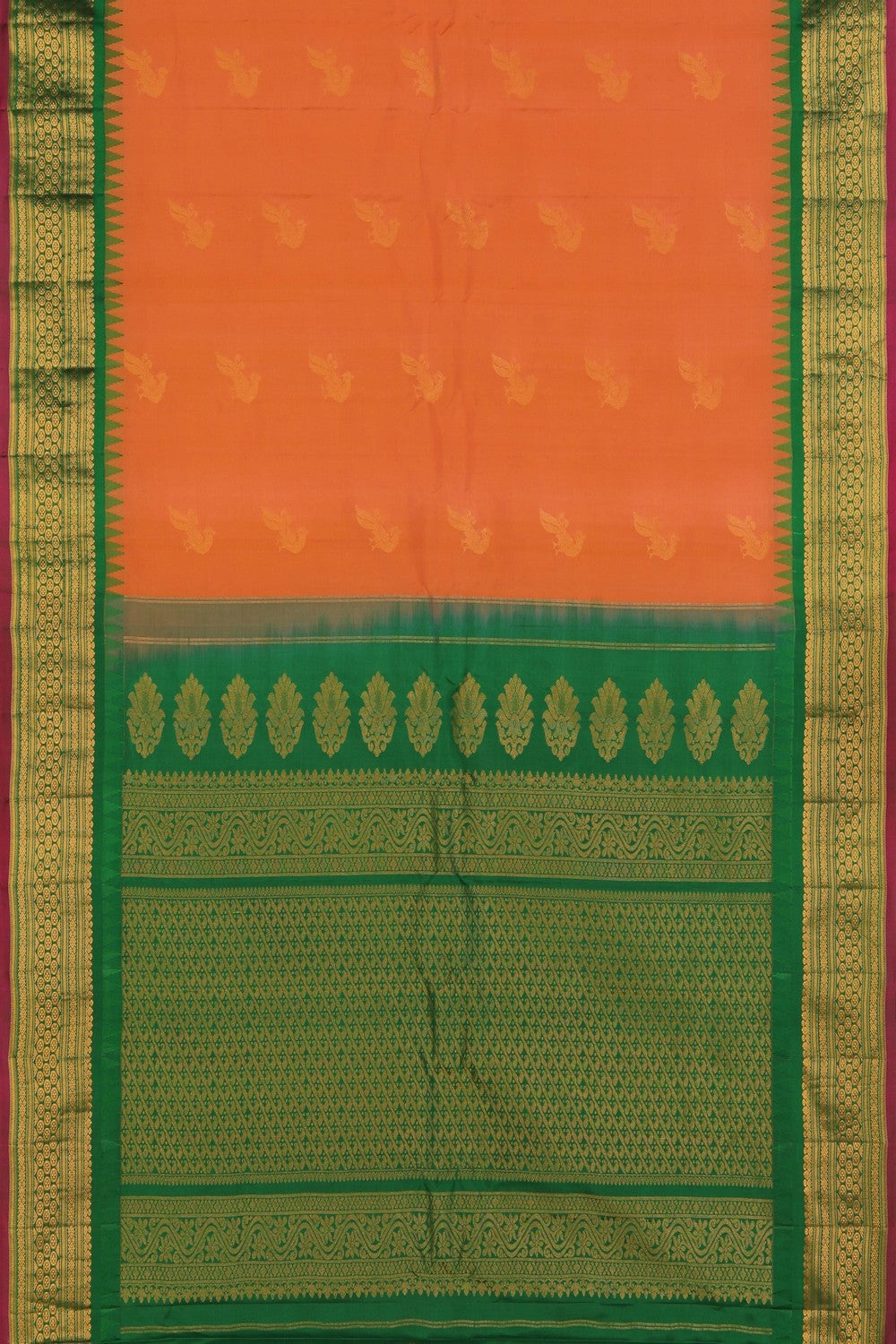 Image of Gadwal Silk Coral Peach Saree