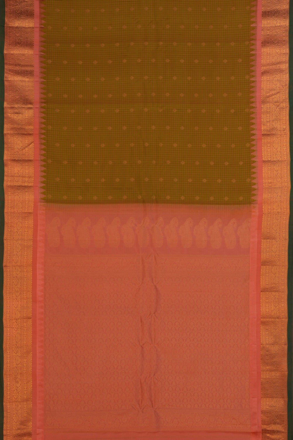 Gadwal Silk Kattam Green Saree
