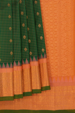Image of Gadwal Silk Kattam Green Saree