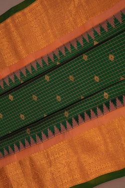 Image of Gadwal Silk Kattam Green Saree