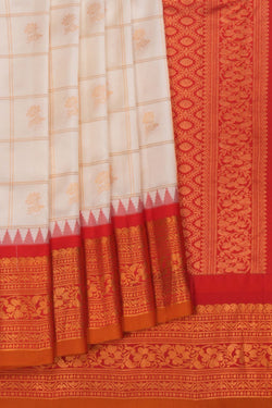 Image of Gadwal Silk Kattam Off-White Saree