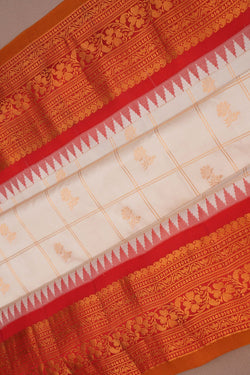 Image of Gadwal Silk Kattam Off-White Saree