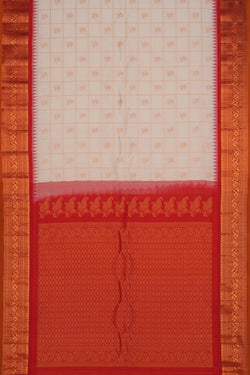 Image of Gadwal Silk Kattam Off-White Saree