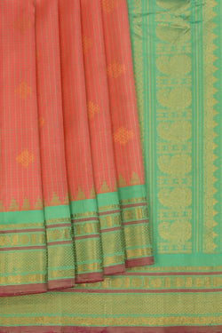 Image of Gadwal Silk Kattam Coral Pink Saree