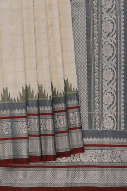 Image of Gadwal Silk Kattam Off-White Saree