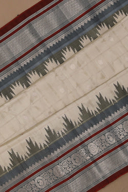 Image of Gadwal Silk Kattam Off-White Saree