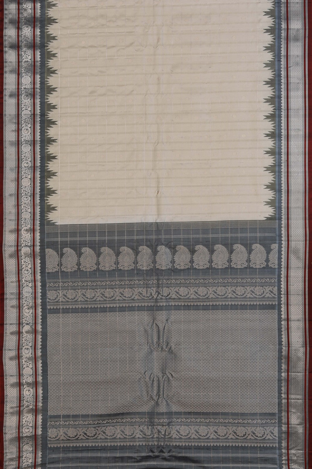 Gadwal Silk Kattam Off-White Saree