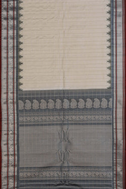 Image of Gadwal Silk Kattam Off-White Saree