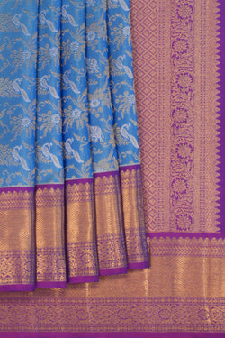 Image of Smoky Blue Brocade Kanchipattu Saree