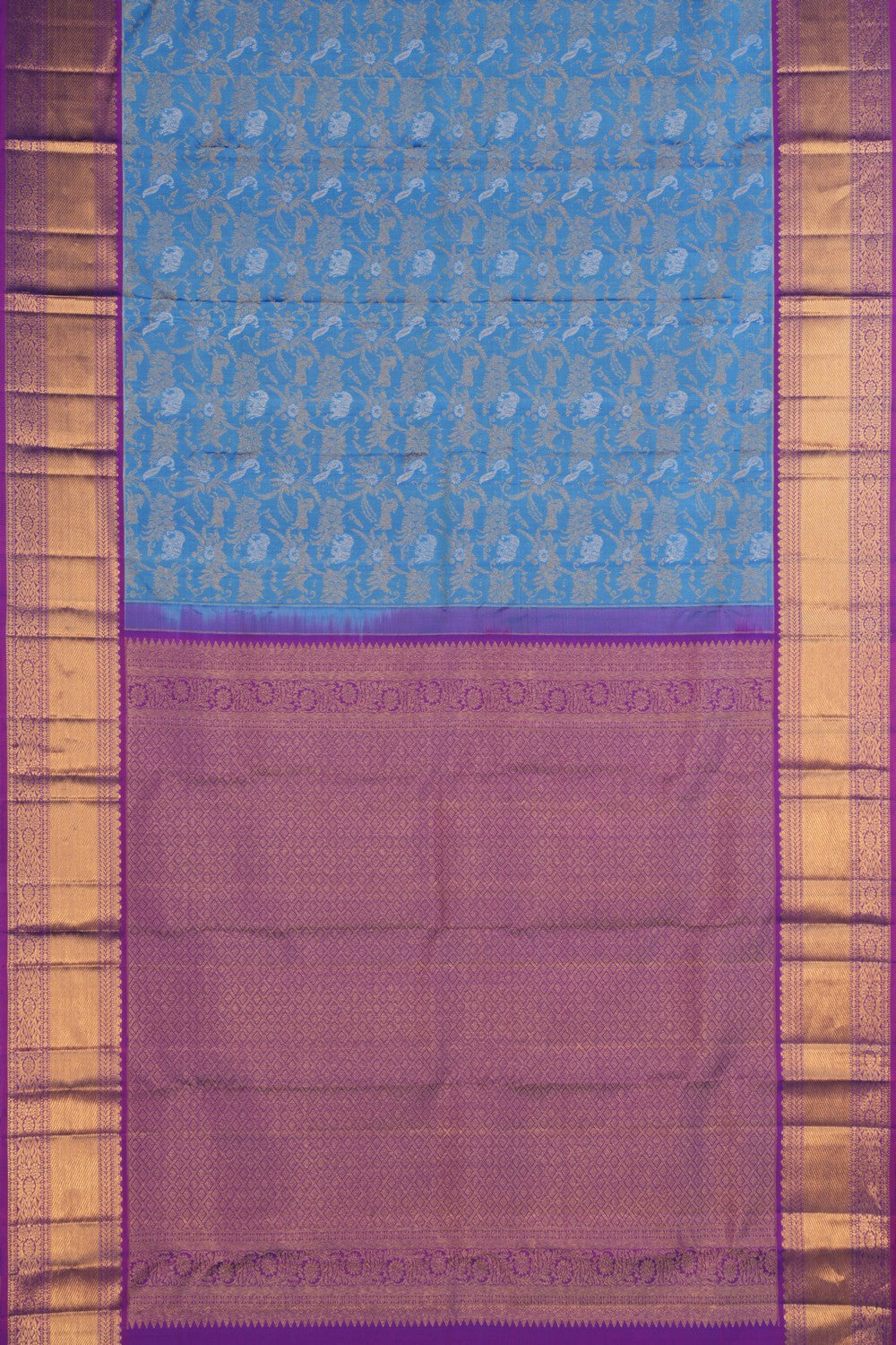 Smoky Blue Brocade Kanchipattu Saree