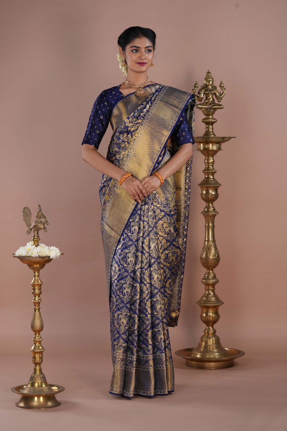 Kanchipattu Tissue Brocade Blue Saree