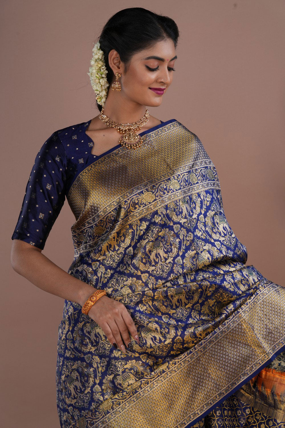 Image of Kanchipattu Tissue Brocade Blue Saree