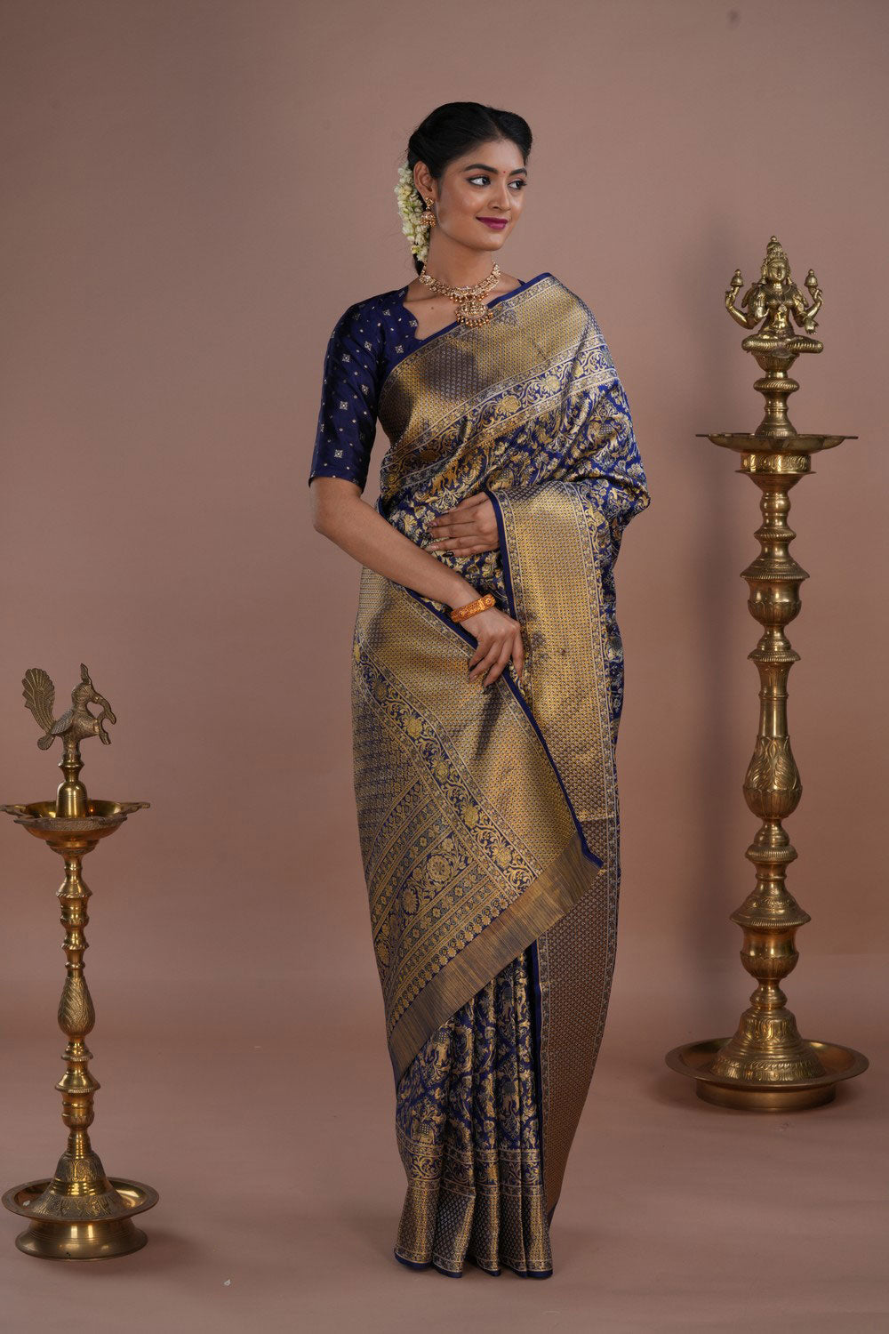 Image of Kanchipattu Tissue Brocade Blue Saree