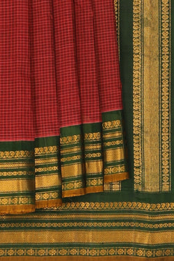 Image of Gadwal Cotton Brick Red Saree