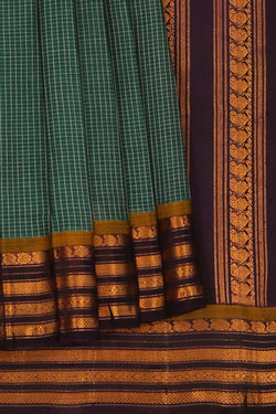 Image of Gadwal Cotton Teal Green Saree