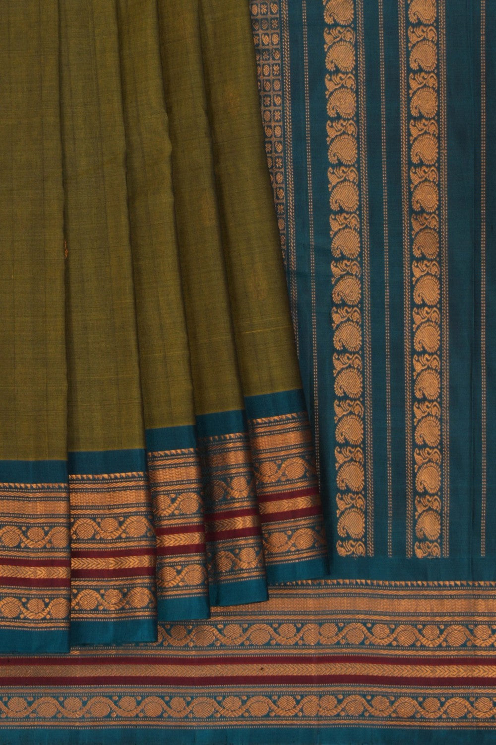 Image of Gadwal Cotton Silk Moss Green Saree