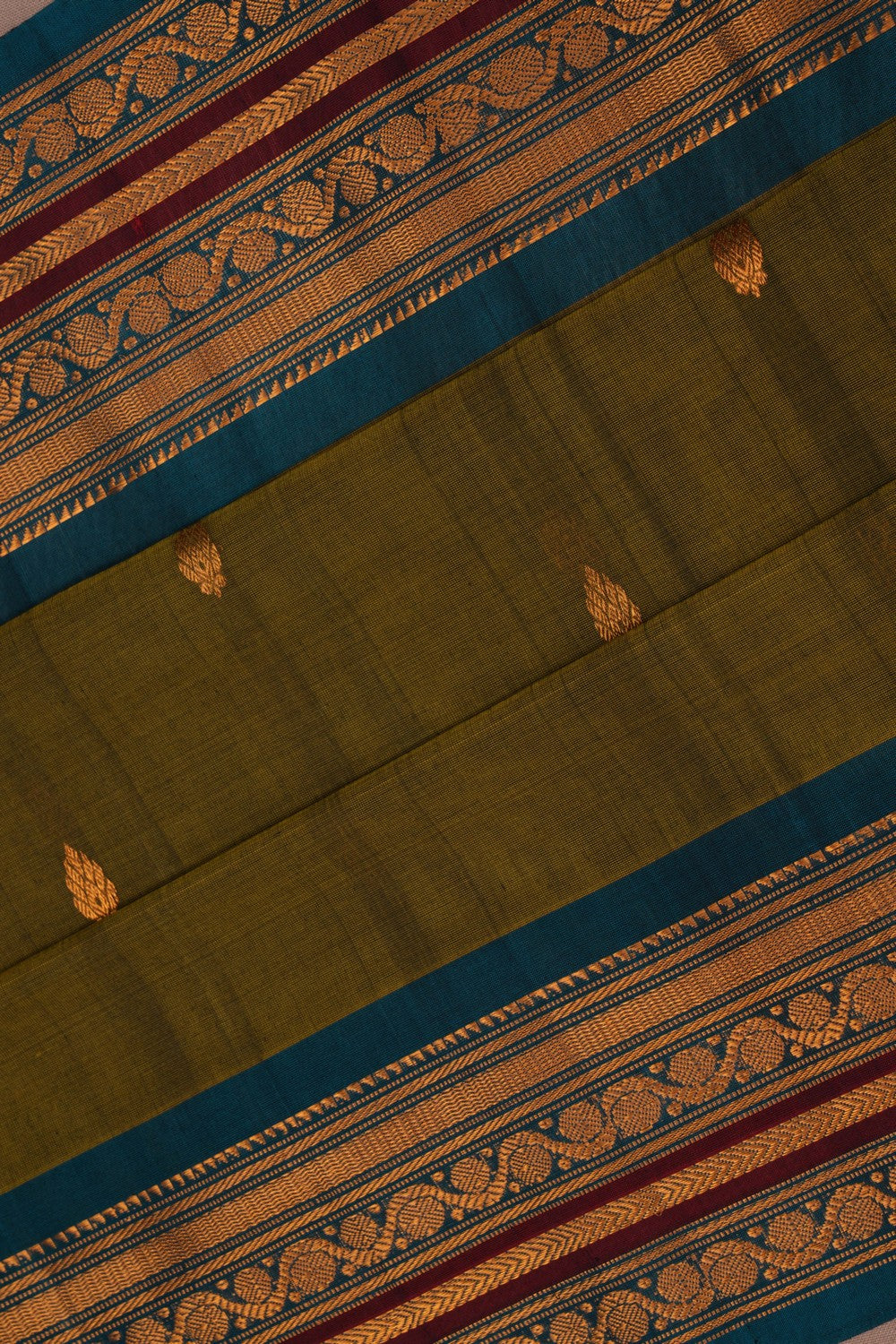 Image of Gadwal Cotton Silk Moss Green Saree
