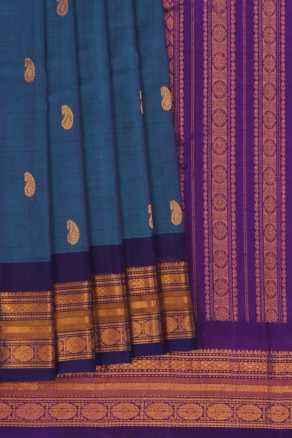 Image of Gadwal Cotton Silk Blue Saree