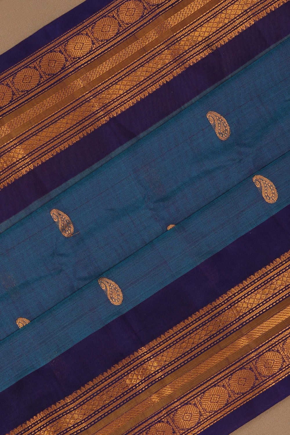 Image of Gadwal Cotton Silk Blue Saree
