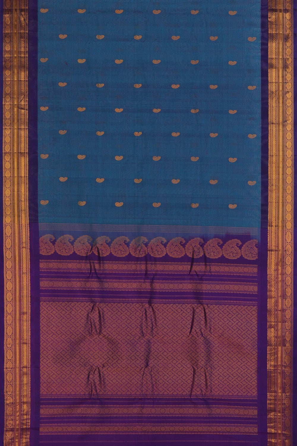 Image of Gadwal Cotton Silk Blue Saree