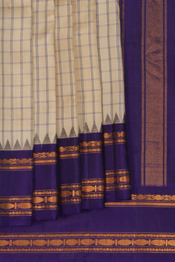 Image of Gadwal Silk Kattam Off-White Saree