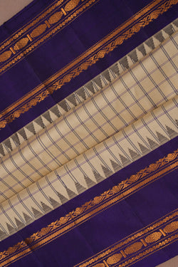 Image of Gadwal Silk Kattam Off-White Saree